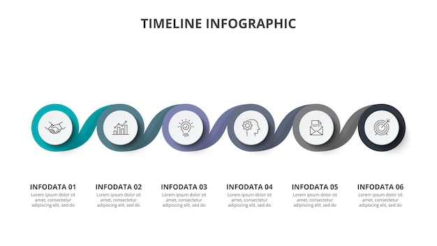 Creative concept for infographic timeline. process chart with 6 steps, options, parts or processes.