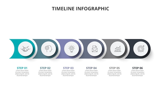 Creative concept for infographic timeline with 6 steps. Vector business template for presentation.