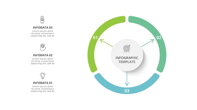 3ステップのオプションパーツまたはプロセスを備えたインフォグラフィックのクリエイティブコンセプトビジネスデータの視覚化