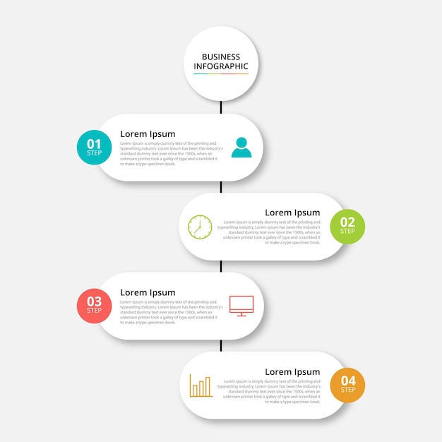 Concept creativo per infografica con 4 passaggi, opzioni, parti o processi. visualizzazione dei dati aziendali