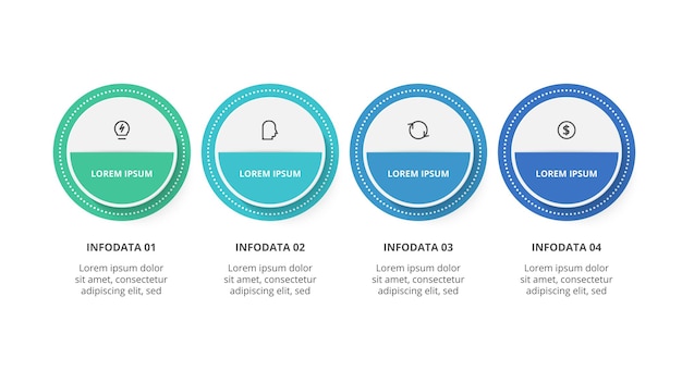 Concetto creativo per infografica con 4 passaggi opzioni parti o processi visualizzazione dei dati aziendali