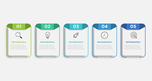 Concetto creativo per infografica con 5 passaggi opzioni parti o processi visualizzazione dei dati aziendali