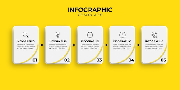 Concetto creativo per infografica con 5 passaggi opzioni parti o processi visualizzazione dei dati aziendali