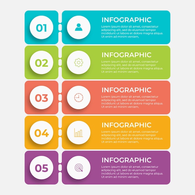 Vettore concetto creativo per infografica con 5 passaggi opzioni parti o processi visualizzazione dei dati aziendali