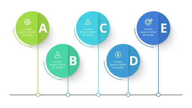 Concetto creativo per infografica con 5 passaggi opzioni parti o processi visualizzazione dei dati aziendali