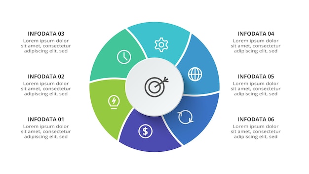 Креативная концепция для инфографики с 6 шагами вариантов частей или процессов Визуализация бизнес-данных