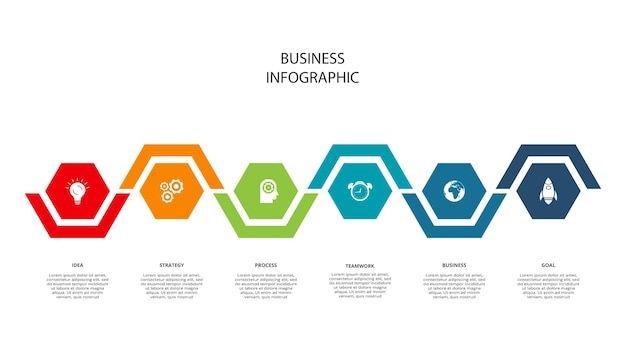6단계 옵션 부품 또는 프로세스 비즈니스 데이터 시각화가 있는 인포그래픽을 위한 창의적인 개념