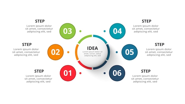 Concetto creativo per infografica con 6 passaggi opzioni parti o processi