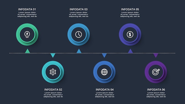 Creative concept for infographic with 6 steps options parts or processes