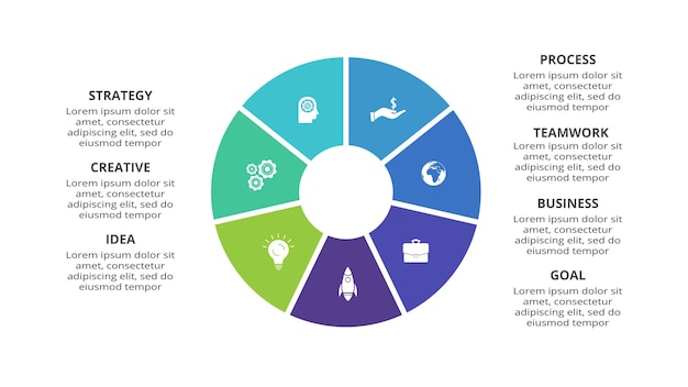 Creative concept for infographic with 7 steps options parts or processes Business data visualization