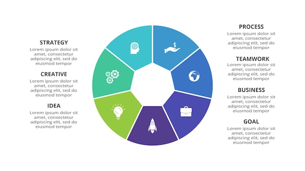 Creative concept for infographic with 7 steps options parts or processes business data visualization