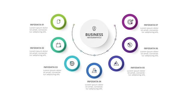 Creative concept for infographic with 7 steps options parts or processes Business data visualization