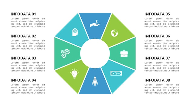 Vector creative concept for infographic with 8 steps options parts or processes business data visualization