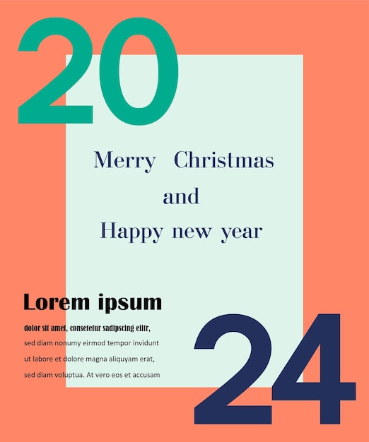 크리에이티브 컨셉 포스터 Happy New Year 2024 시즌 축하 및 장식을 위한 2024 타이포그래피 로고가 포함된 디자인 템플릿 브랜딩 배너 표지 엽서를 위한 미니멀리즘 유행 배경