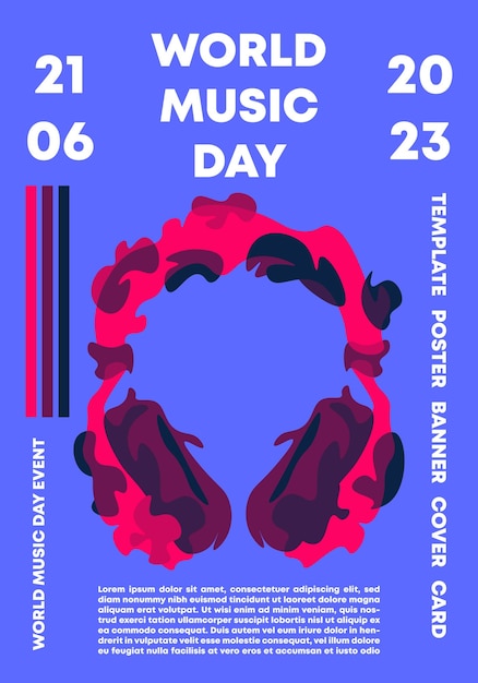 Creative concept of world music day poster with headset illustration blue background vector editable