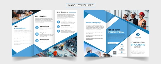 ベクトル 建築会社の創造的な建設ビジネス 3 つ折りパンフレットのテンプレート デザイン