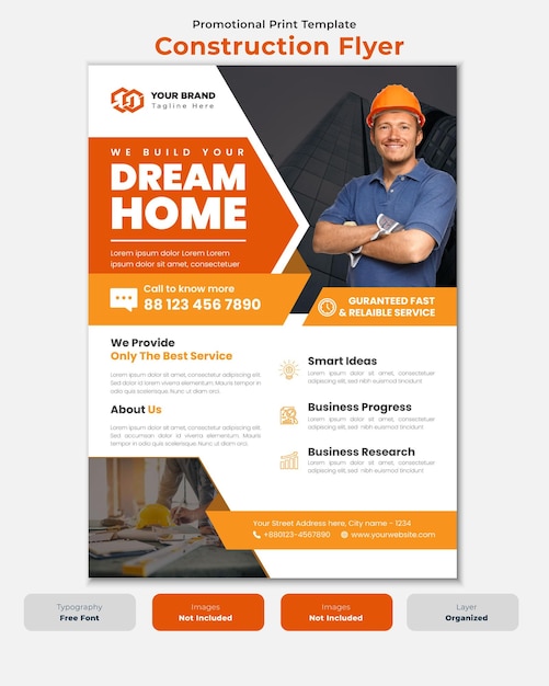Vector creative construction flyer with abstract shape desig