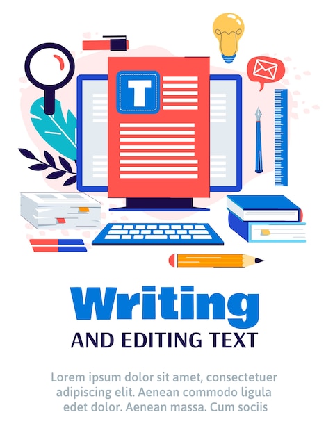 Vector creative content writing and text editing poster template.