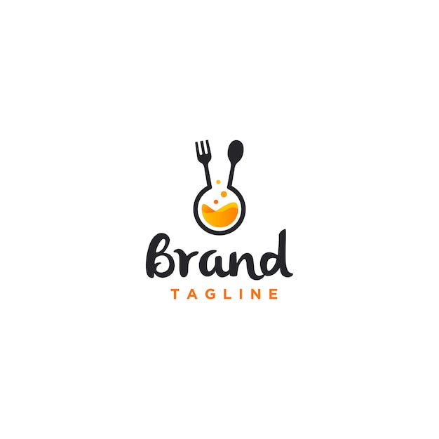 Дизайн логотипа Creative Cooking Lab Простые значки ложки и вилки из стеклянной трубки в одном дизайне