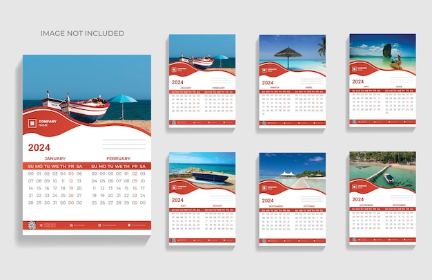 Creative  corporate and business multiple wall calendar Design template red, green, yellow,