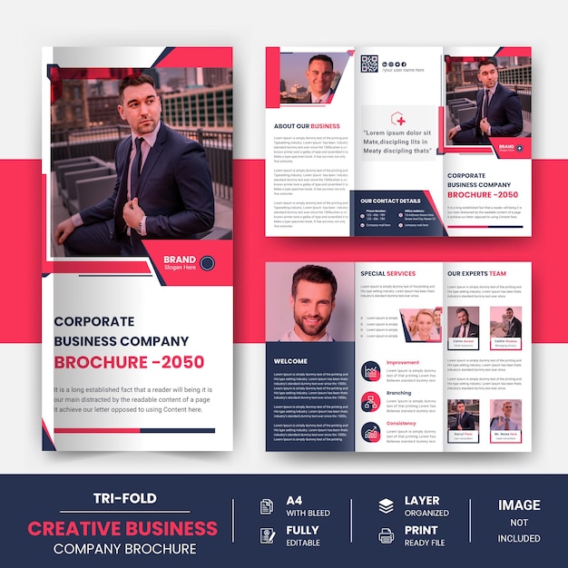 Creative corporate modern business trifold brochure template or company profile cover page design