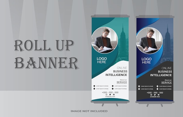 Design moderno aziendale creativo banner roll up con design elegante modello vettore premium