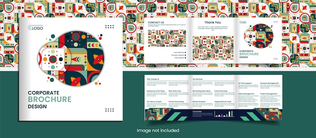 ベクトル ミニマルでクリエイティブな形状を備えたクリエイティブな企業の正方形三つ折りパンフレット ルックブック デザイン