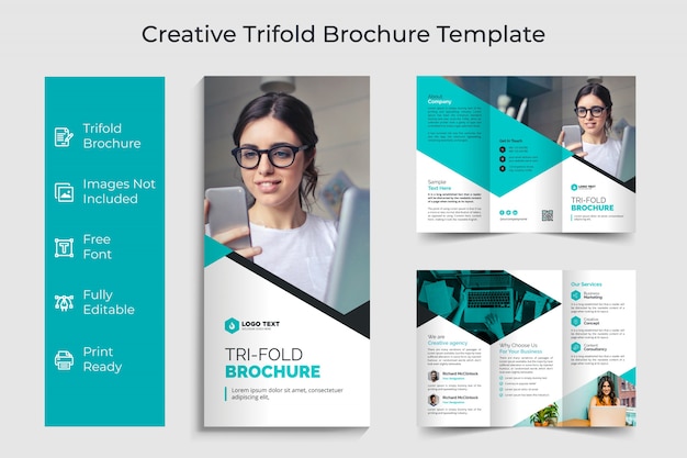 創造的な企業3つ折りチラシパンフレットのテンプレートデザイン