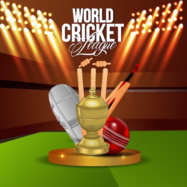Creative cricket championship tournament background with\
realistic cricket equipment