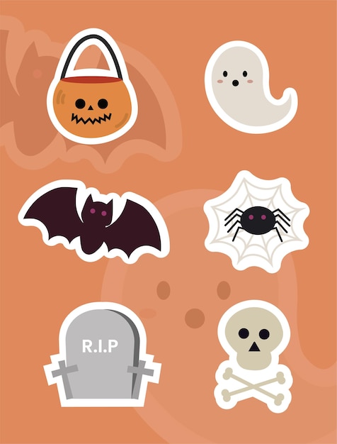 Vector creative cute halloween spooky sticker set collection