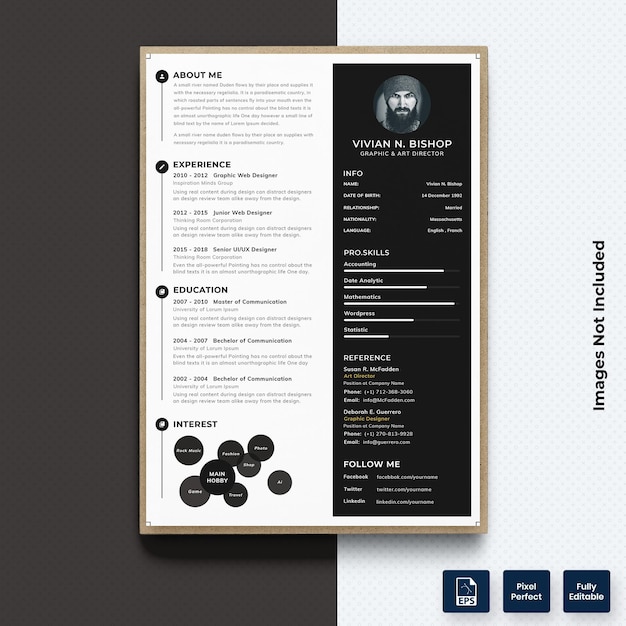 Creative CV резюме печати шаблон вектор Премиум