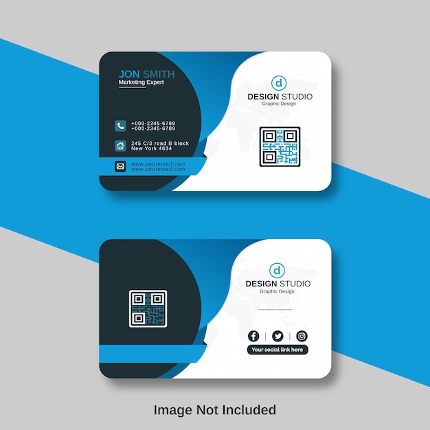 Креативный голубой и синий редактируемый цифровой шаблон визитной карточки