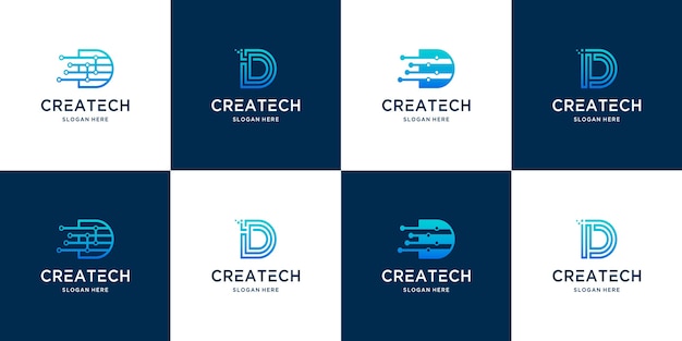 Creative d letter logo collection for modern digital technology