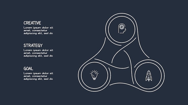 Creative dark infographic with 3 elements template for web on a black background business presentation