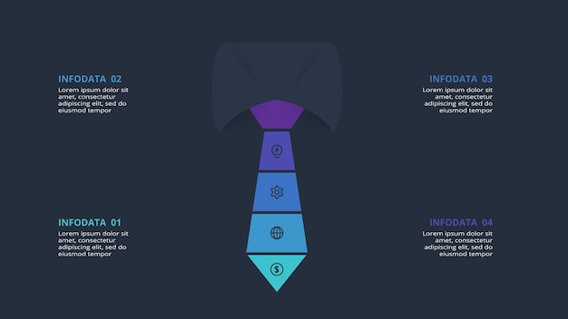 Креативная темная инфографика с 4 элементами шаблона для Интернета на черном фоне бизнес-презентации
