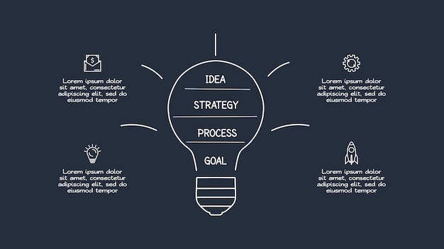 Creative dark infographic with 4 elements template for web on a black background business presentation