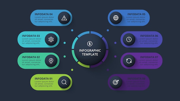 Creative dark infographic with 4 elements template for web on a black background business presentation