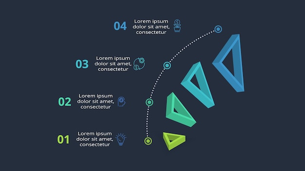 Creative dark infographic with 4 elements template for web on a black background business presentation