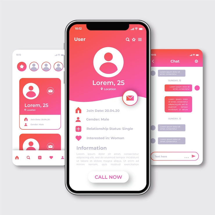 Vector creative dating app interface screens