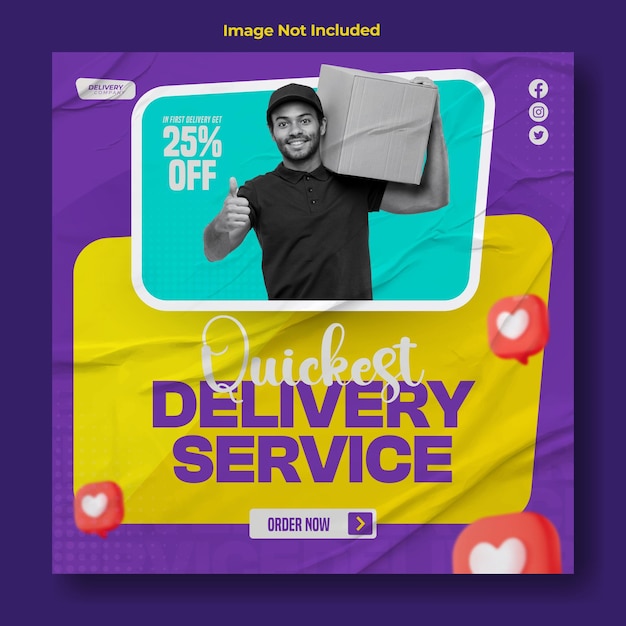 Vector creative delivery service promotional social media post template design