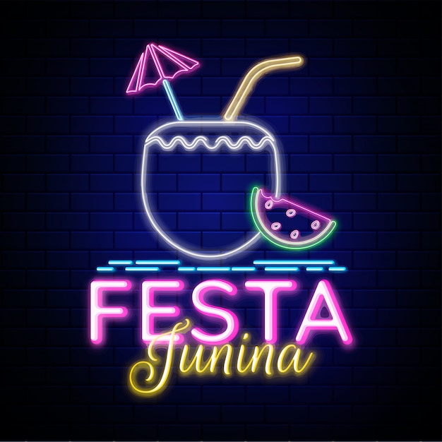 Design creativo per festa junina party, effetto neon