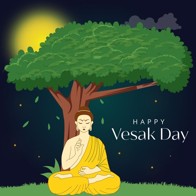 Vettore design creativo del modello di banner felice vesak day o buddha purnima