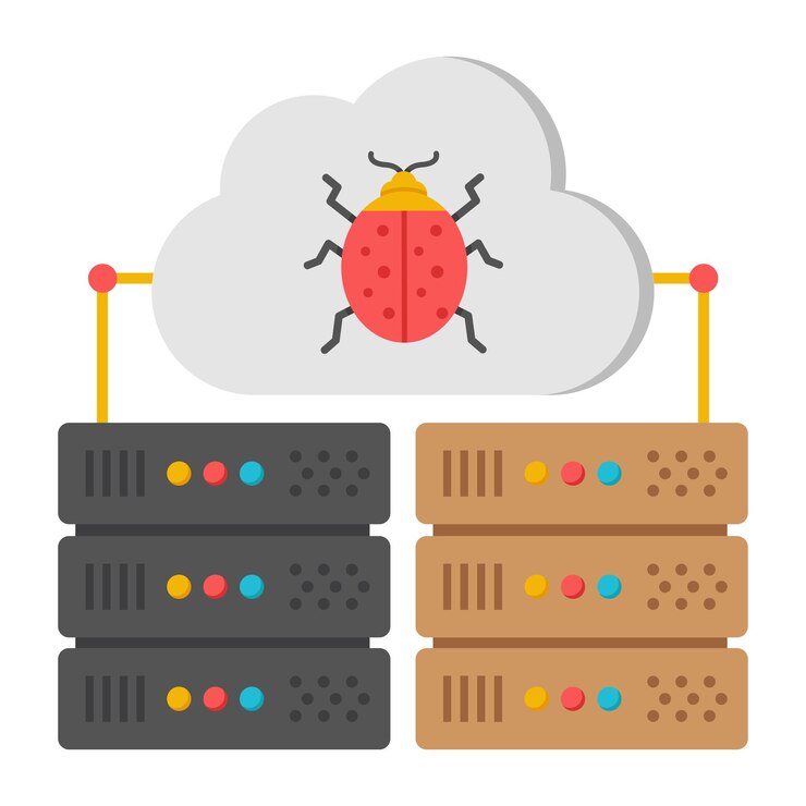 Vector creative design icon of datacenter cloud bug