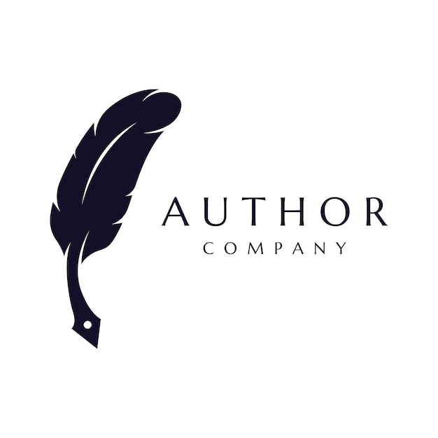 Creative design of pen template logo with hipster quill for author or author signature