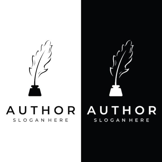 Creative design of pen template logo with hipster quill for author or author signature