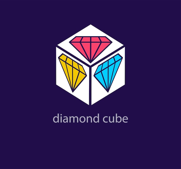 Creative diamond cube logo Unique design color transitions Exclusive gemstone logo template