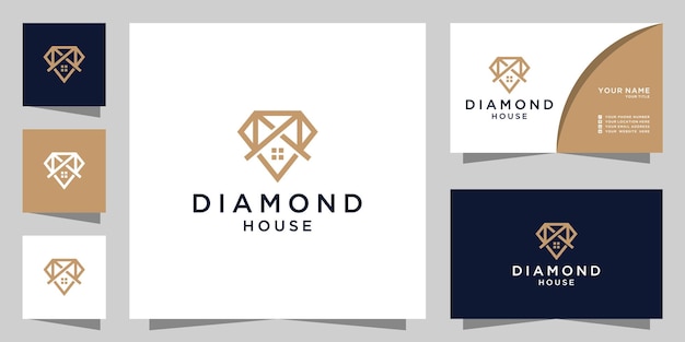 Creative diamond and house logo with line art style and business card design