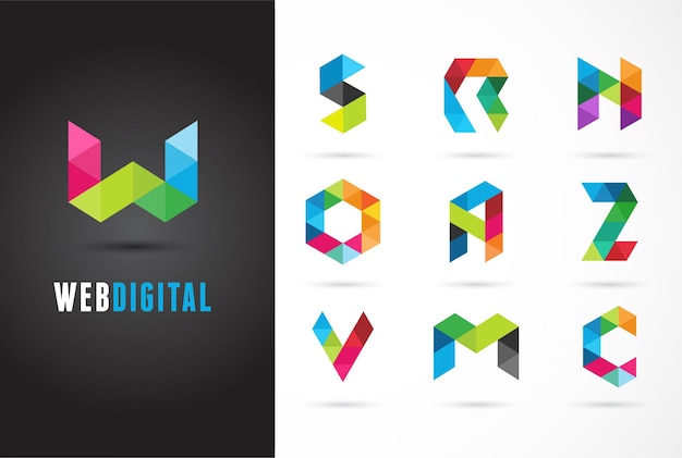 Creative, digital letter colorful logo template. w, s, o, a, z, n, m, c