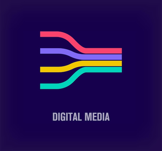 クリエイティブなデジタル メディア ラインのロゴ ユニークなカラートランジション ユニークなスマート接続とマルチメディア
