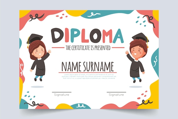 Vector creative diploma template for kids